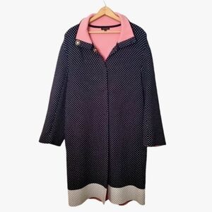 Escada Winter Fall Cardigan Medium M Square Dot Print Hidden Snaps Pink Collar
